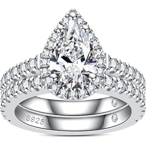 AnuClub (Total 4.14ct 3CT Center Moissanite Engagement Rings Wedding Band D Color VVS1 Round Cut 925 Sterling Silver Bridal Sets for Women