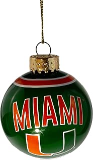 FOCO Miami Hurricanes Glass Ball Ornament, Officially Licensed NCAA Football Fan Decoration