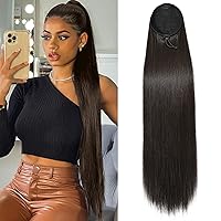 Vista 14 de SEIKEA - Extensiones de cola de caballo de 28" con cordón, cola de caballo larga y recta sintética, suave y natural, con clip, extensión de cabello