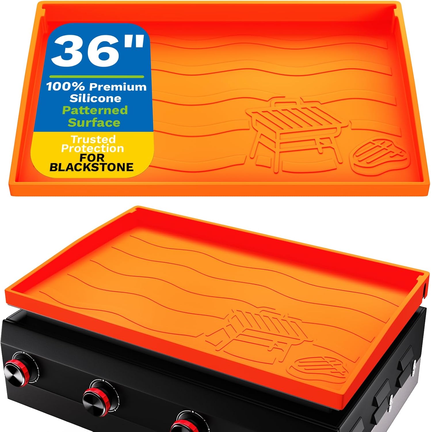 Upgraded Full-Coverage Silicone Griddle Cover for Blackstone 36 Inch Grill, Heavy Duty Food-Grade Silicone Grill Mat with Gift-Worthy Pattern, Year-Round Protection from Dirt & Rust