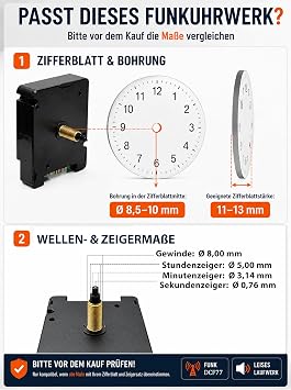 DCF77 Radio Controlled Movement Set - 4 Pairs of Hands Silent Clock