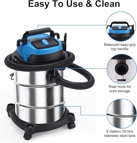 Miniatura 3 de Aspiradora de tienda, aspiradora húmedaseca de 8 galones 4.0 CV pico, tanque de acero inoxidable de alta capacidad