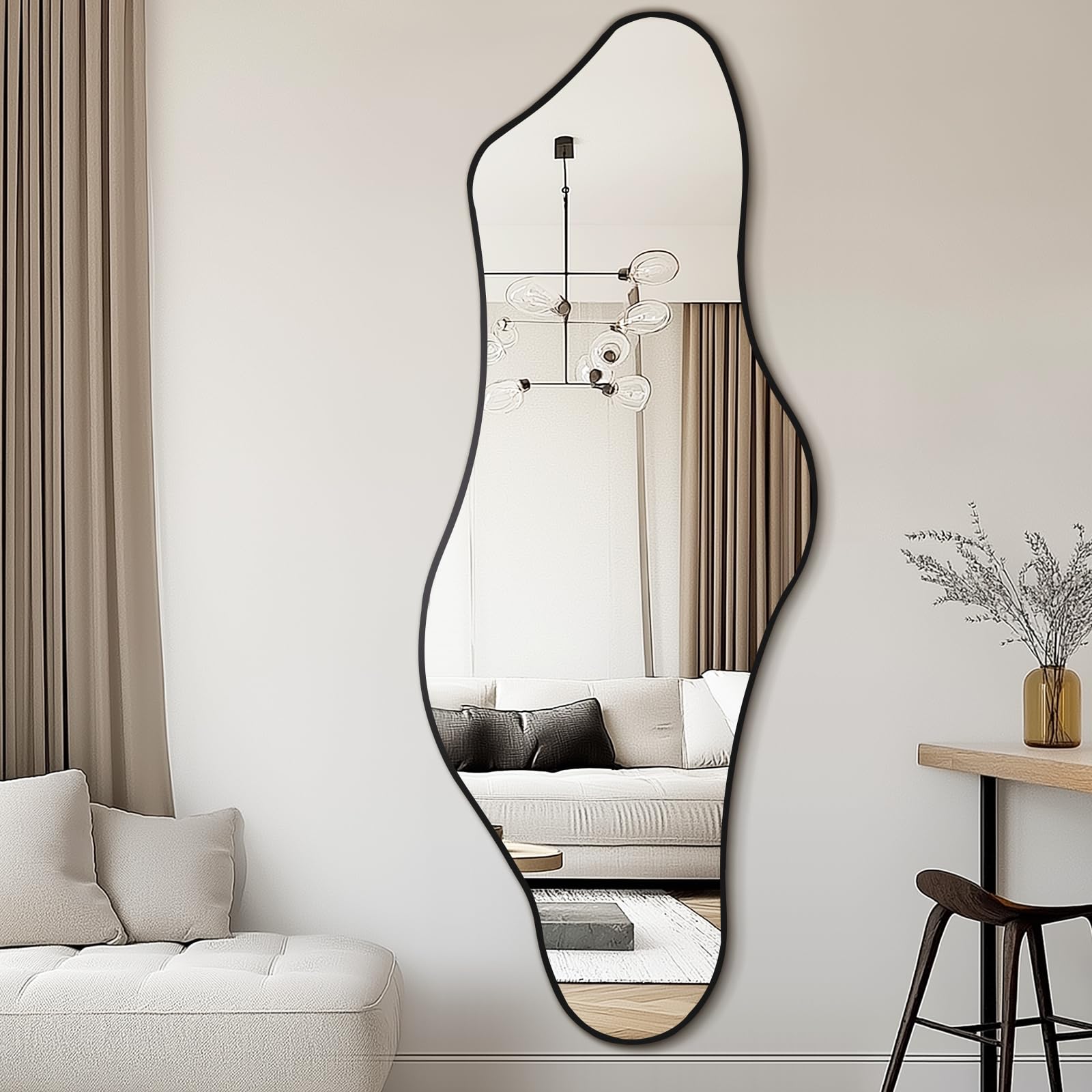 Photo 1 of **dirt**Mirrorons Irregular Wall Mirror 63×24, Black Asymmetrical Decorative Bathroom Mirror, Cloud Mirror, Modern Vanity Mirror, Shatterproof Black Mirror