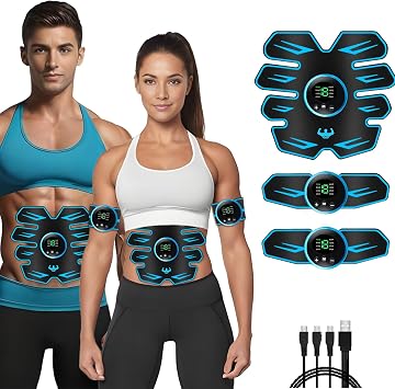 Indoor ABS Trainer Muscle Stimulator, EMS Muscle Stimulator fitness electric stimulators, Abdominal Muscle Stimulator for Men and Women, ABS Stimulator for/Waist/Leg/Arm, 8 Modes 19 Intensities