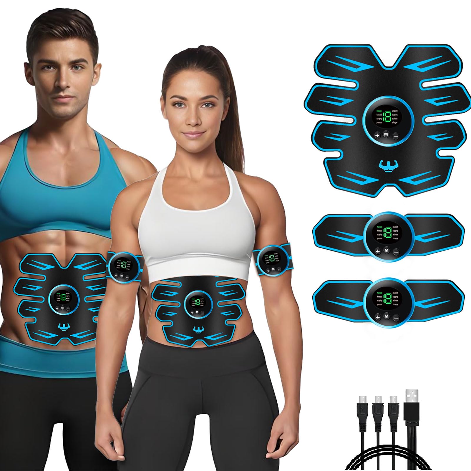 Indoor ABS Trainer Muscle Stimulator, EMS Muscle Stimulator fitness electric stimulators, Abdominal Muscle Stimulator for Men and Women, ABS Stimulator for/Waist/Leg/Arm, 8 Modes 19 Intensities