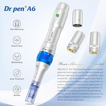 Dr.Pen A6 Microneedling Kalem Yüz ve Vücut için Mirco İğneleme Derma Kalemi Yara Serumu için 5 Hız Derinliği Ayarlanabilir 2 Yedek Pil ve 10 Kartuşla 36-Pin Kablolu ve Kablosuz İngiltere Tak