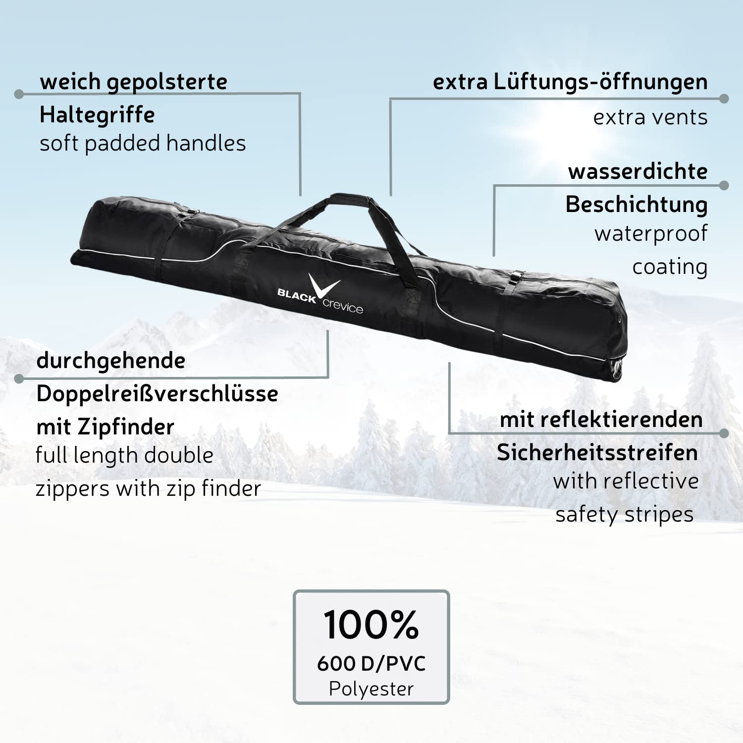 Black Crevice Sac de Ski pour 3 Paires de Skis alpins Sac Mixte