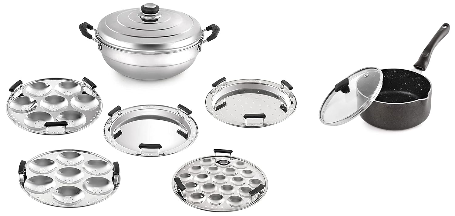 Cello Stainless Steel Induction Base Idli Cooker and Multi Kadhai, 6