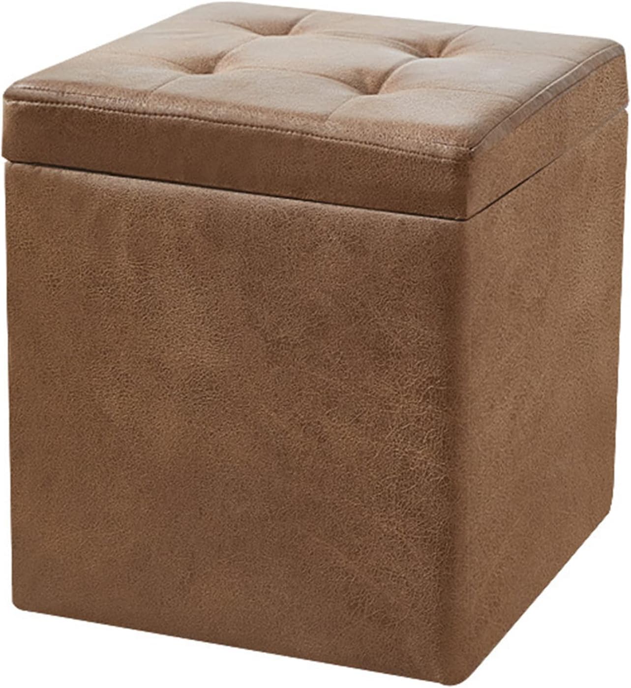 Tabouret ottoman carré beige 30x30x35cm en similicuir rembourré avec coffre de rangement discret