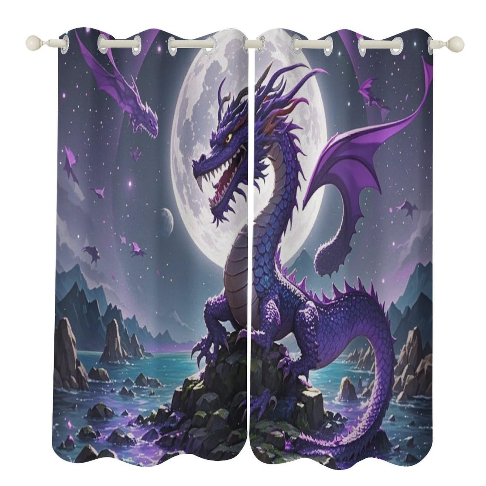 Rideaux occultants thermiques violets dragon lune pour un sommeil réparateur