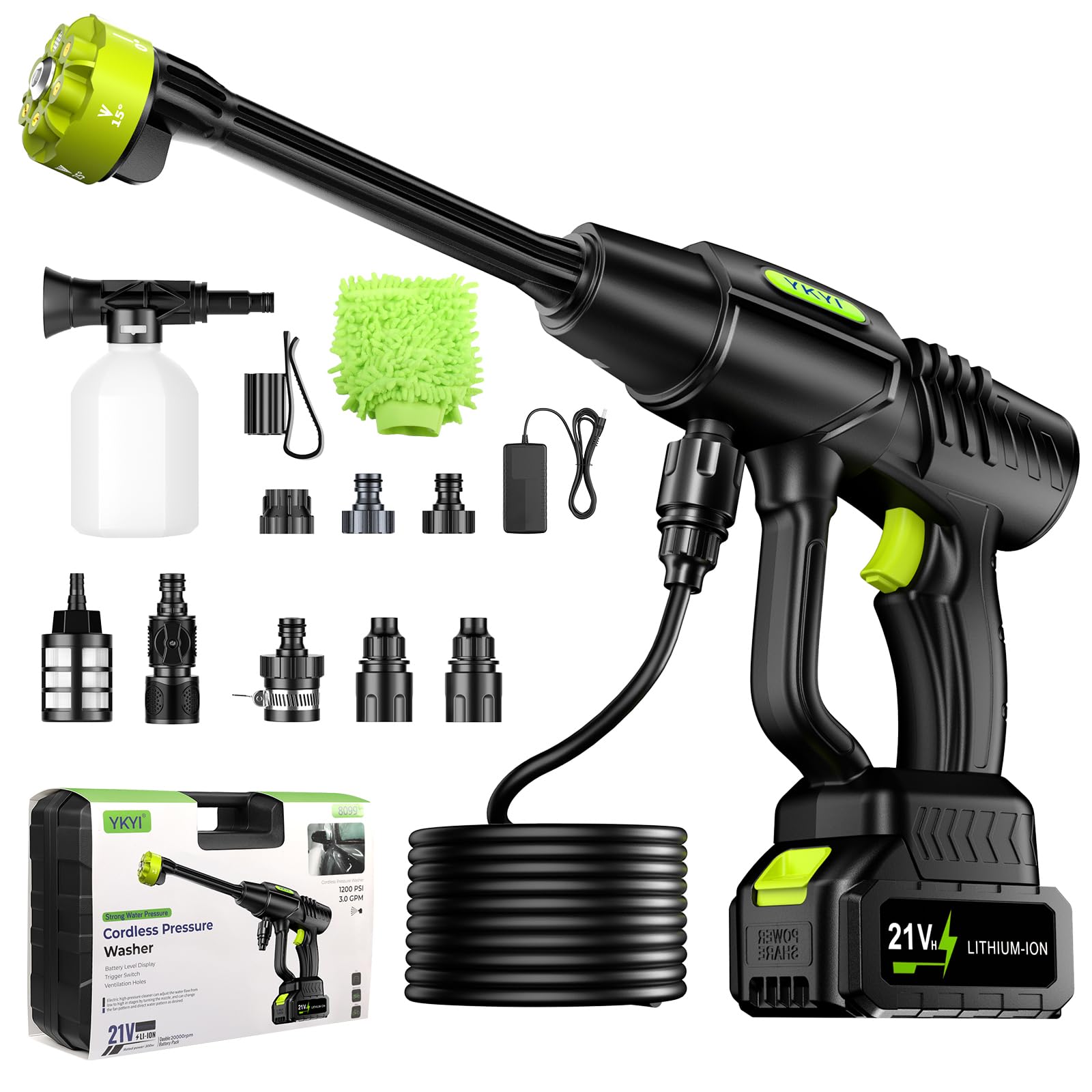 YKYI Cordless Pressure Washer - 21V Battery Powered