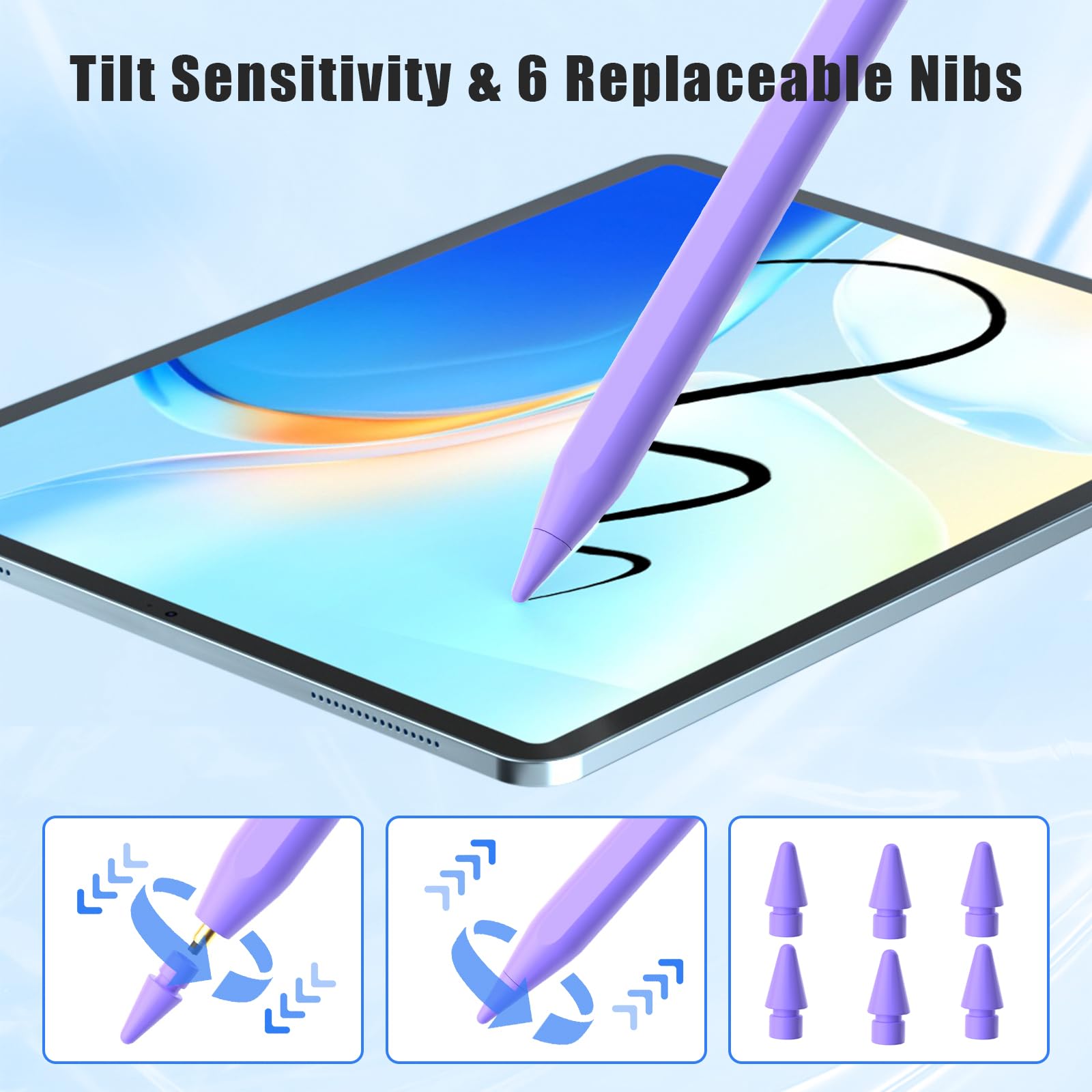 Pencil 2nd Generation 8 minuti Fast Charge Stylus Pen per Apple iPad con Palm Rejection Compatibile con Apple iPad Pro 2018-2024 11"/12,9", iPad Air 3/4/5, iPad 6-10, iPad Mini 5/6 Gen Viola