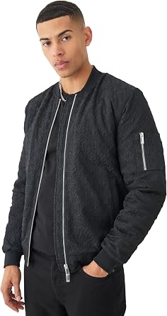 boohooMAN Embossed Dogtooth Bomber Jacket