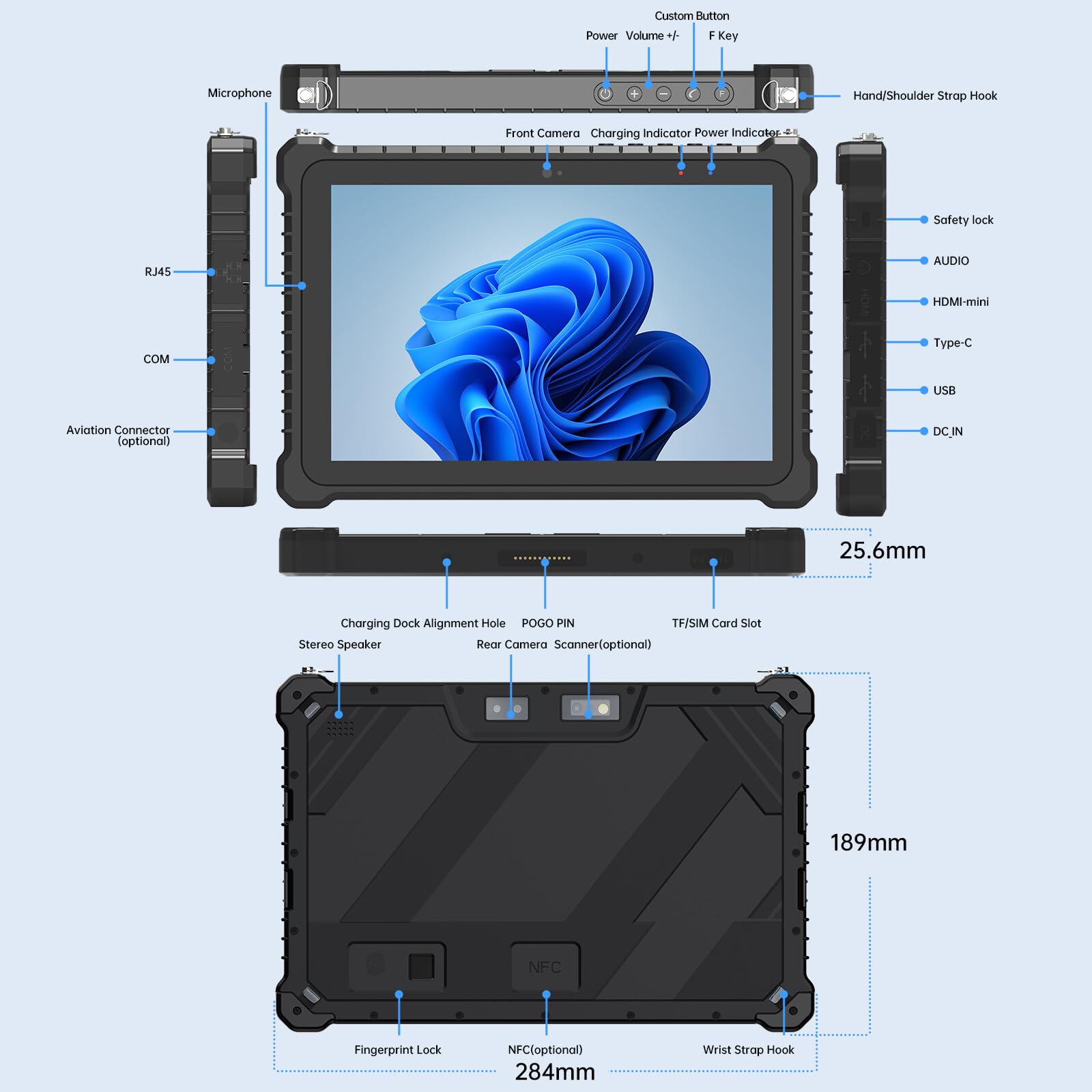 Tablet PC Rugged 10,1 Pollici,Robusto PC Industriale Antiacqua IP67,Windows 11 Pro,Intel N5100 8GB+256GB,4G LTE GPS,WiFi/BT,Fotocamera 8MP+5MP,Scanner 2D/NFC,per Lavoro Esterno e sul Campo