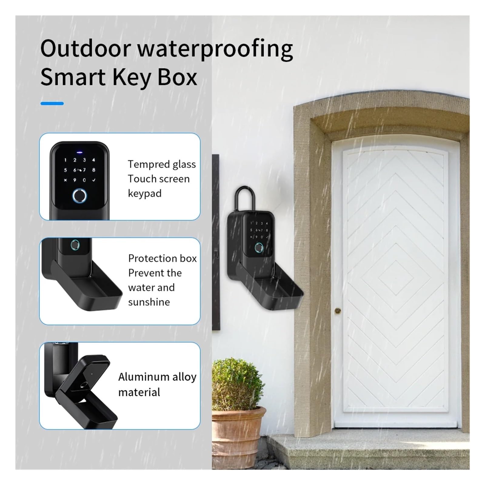 Boite a Clefs Securisee Exterieur, Coffre-fort à empreintes digitales Bluetooth, boîte de rangement étanche for clés, boîte à clés avec mot de passe, boîte de sécurité for clés montée ,Coffre Fort Dis