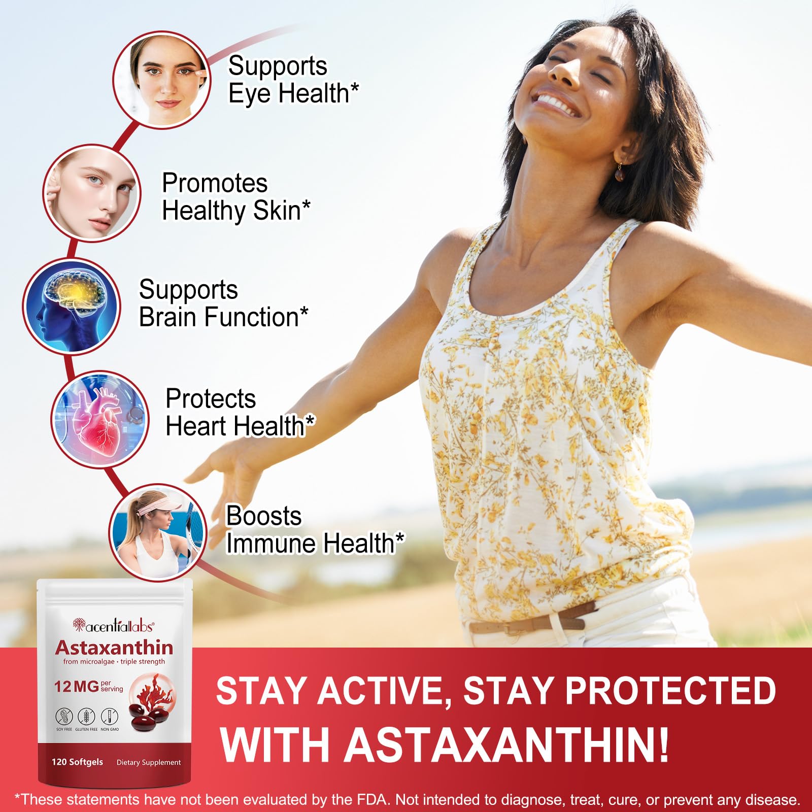 Astaxantina 12 mg, 120 Softgel per 4 Mesi | Integratore Antiossidante Premium | Da Microalghe Fresche | Tripla Forza, Facili da Deglutire