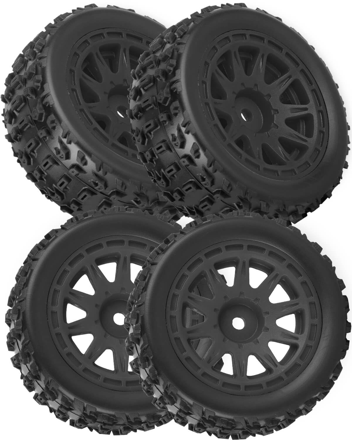 hopsupRC RC Wheels Tires Pre-Glued for 1/18 Typhon Grom RC Crawler Car,Rubber Tires Plastic Rim Pre-Glued Buggy Wheels,Highway Tires,4PCS Black