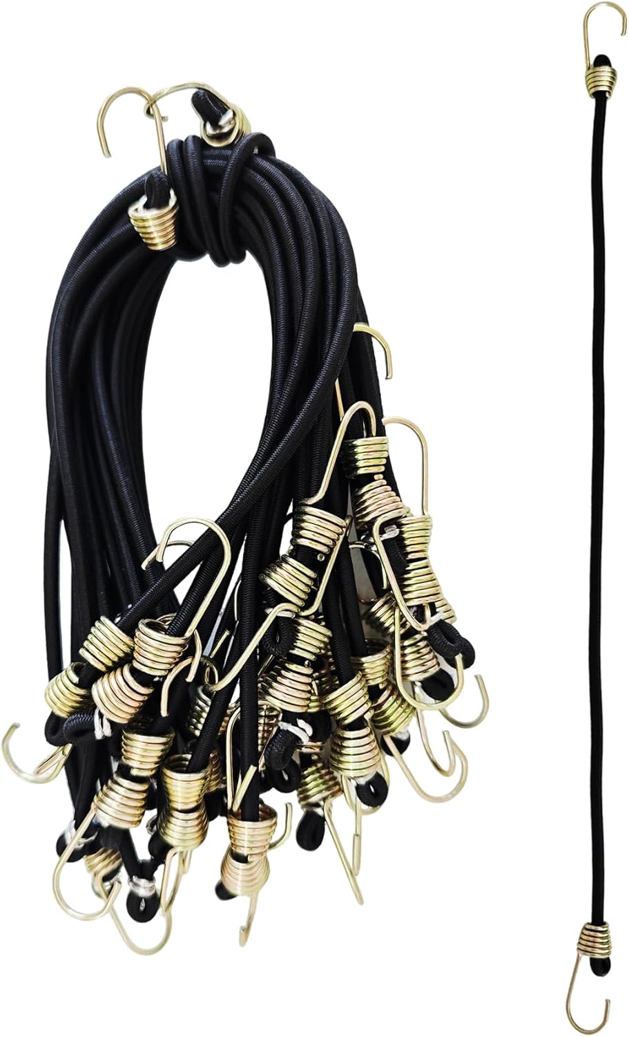 20PCS 14Inch Mini Black Bungee Cords with Yellow Hooks, Heavy Duty Elastic Straps for Securing Tarps, Tents, Cargo, Camping, Hiking, Hunting