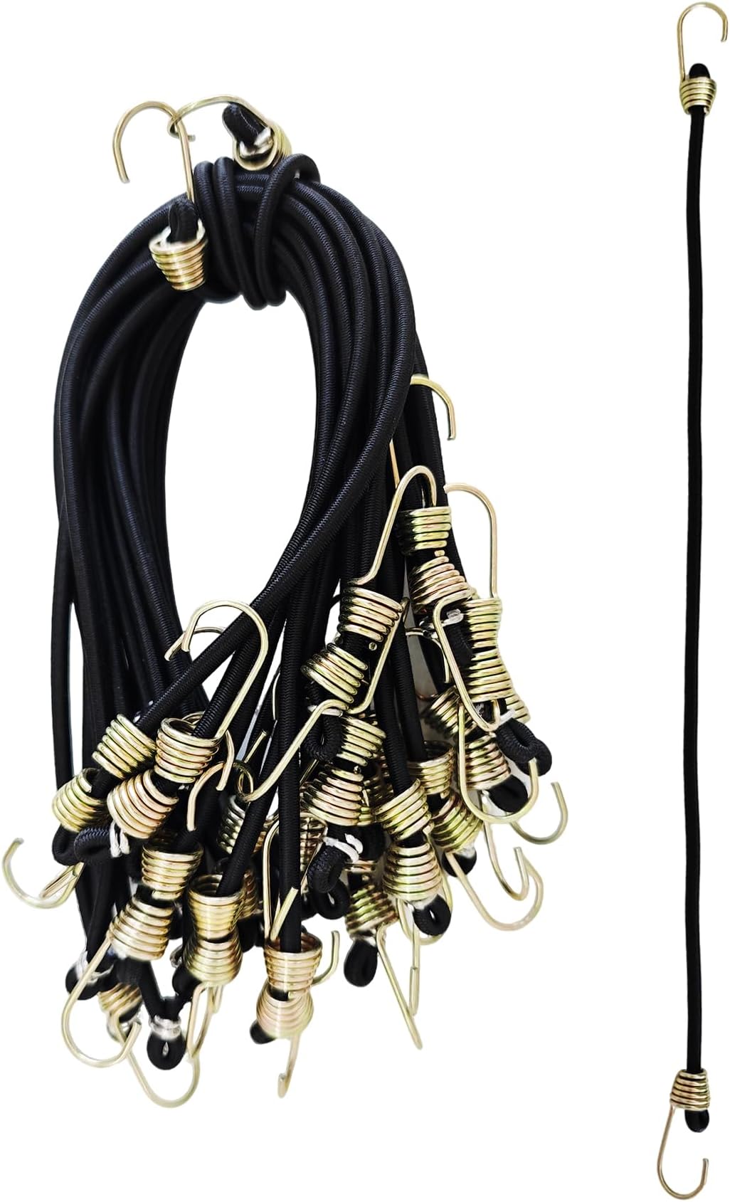 20PCS 14Inch Mini Black Bungee Cords with Yellow Hooks, Heavy Duty Elastic Straps for Securing Tarps, Tents, Cargo, Camping, Hiking, Hunting