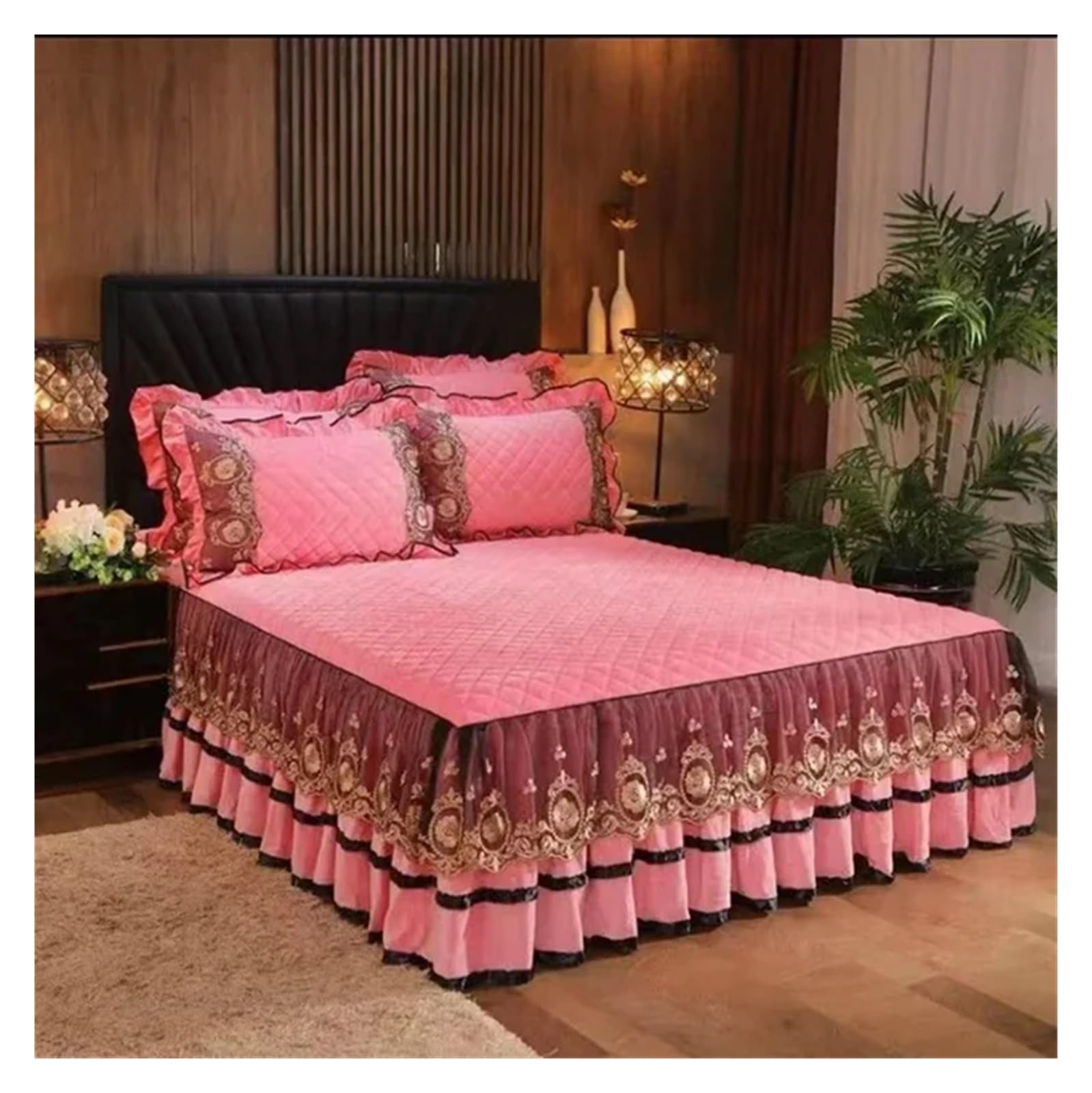 Lace Bed Skirt Bedspreads Bedding Thicken Velvet Plush Quilted Embossing Bed Spread For Home Not Including Pillowcase(02,1pc Skirt 200x230cm)