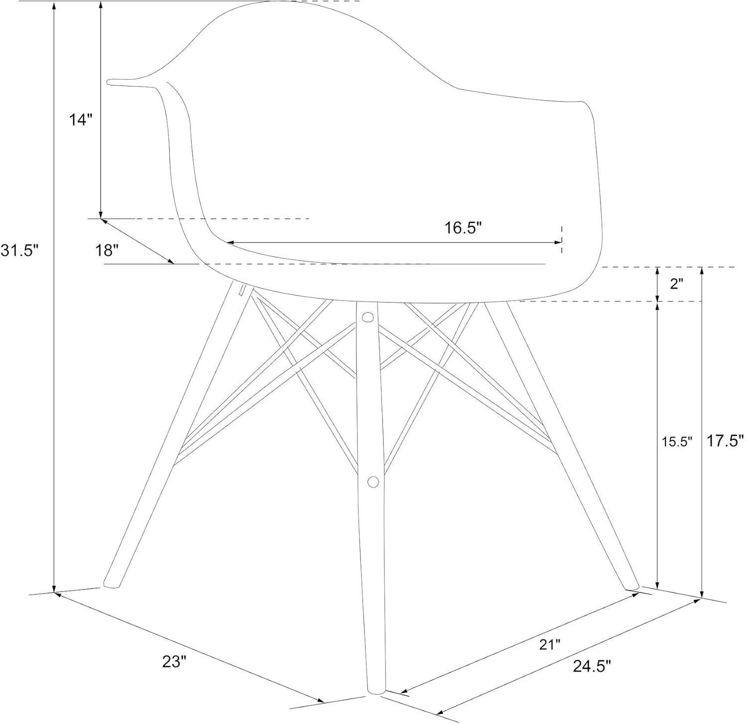 DHP C013701 Mid Century Modern Chair dimensions diagram