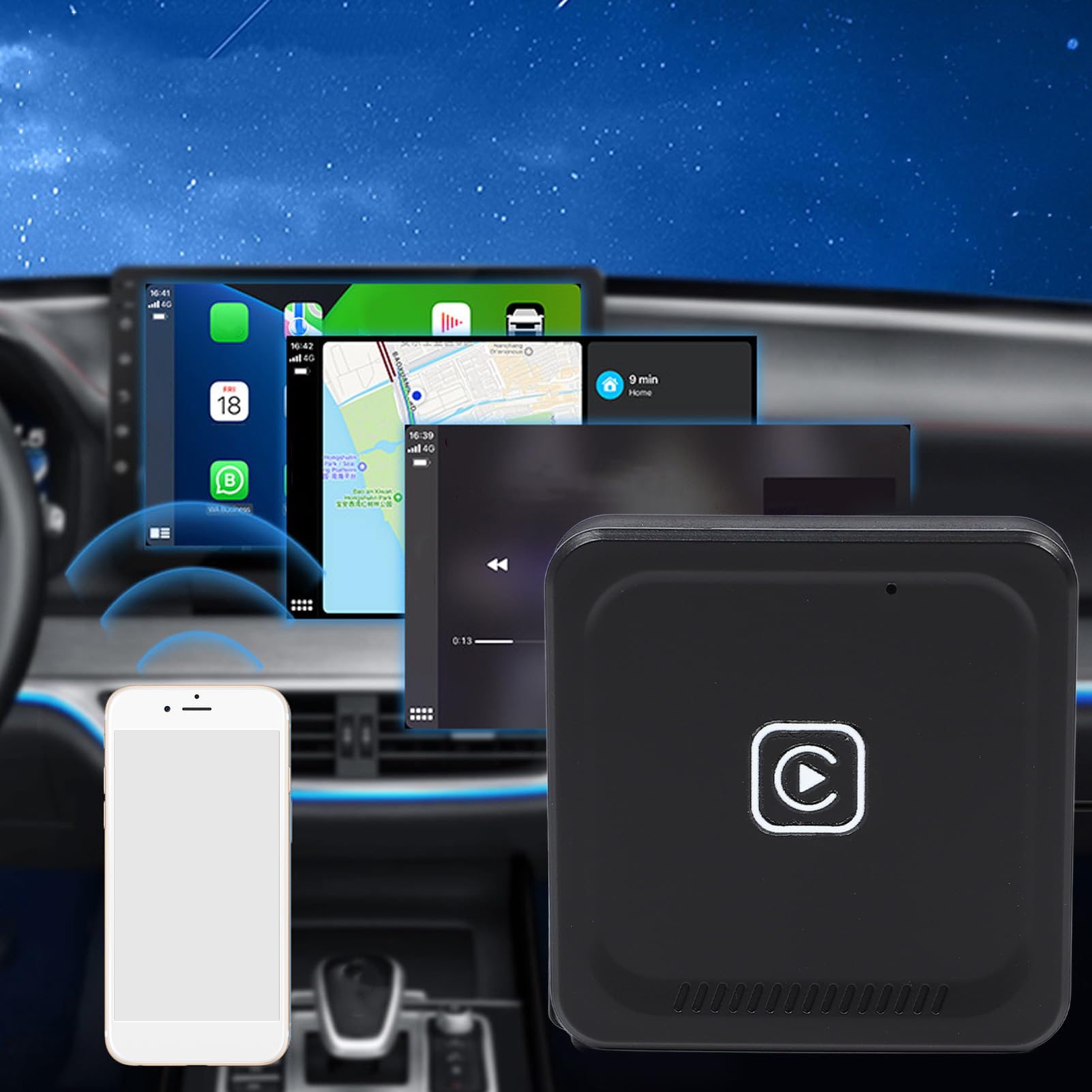 Aramox Bezprzewodowy Adapter Carplay do Bezprzewodowego Carplay z konstrukcją Plug and Play Kabel USB Typu A do C i Typu C do C Zapewniający stabilną transmisję Danych (BLACK)