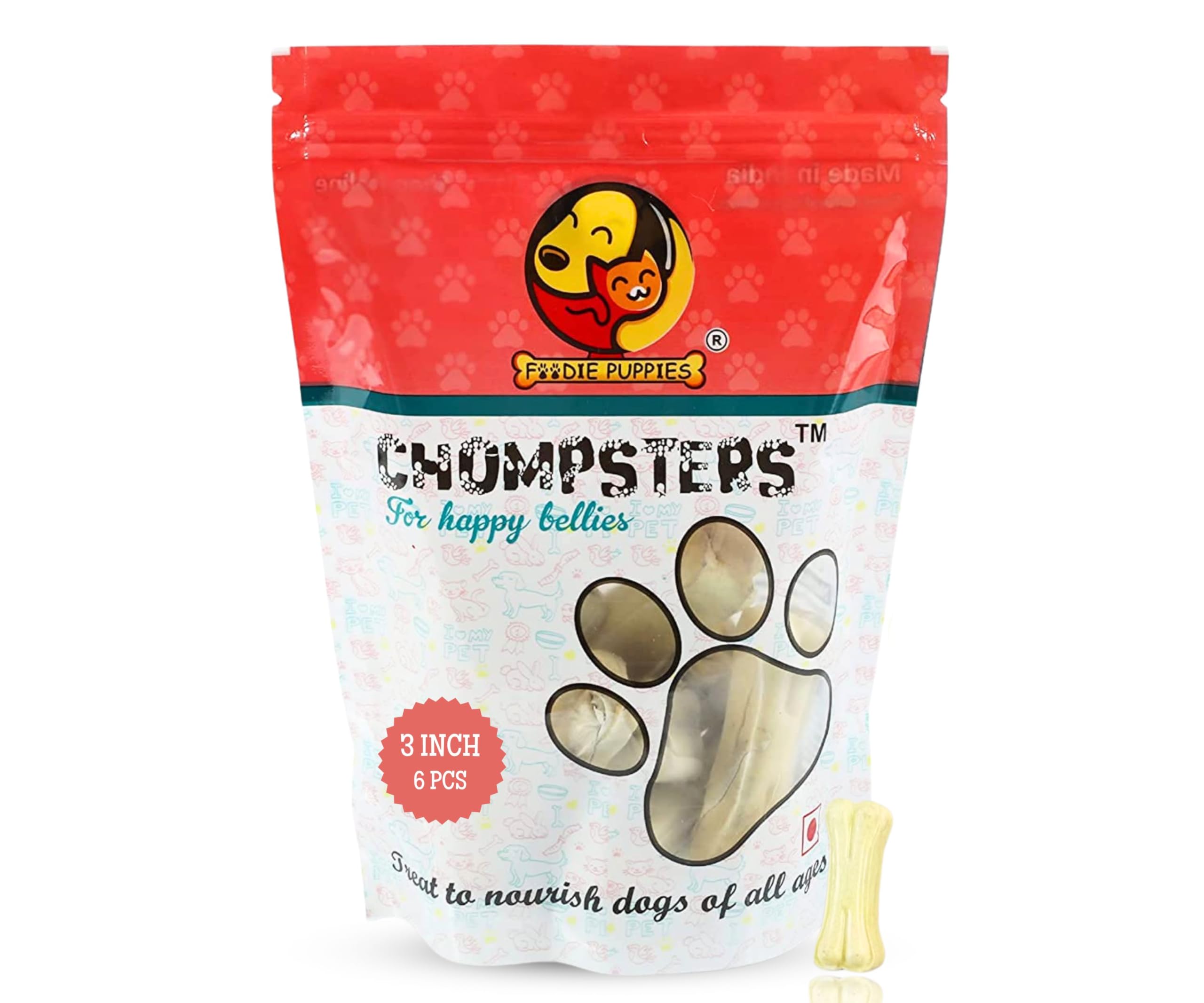 Chompsters Rawhide Pressed Bone Calcium Treat for Dogs - 3inch, 6bone | Suitable for Puppy and Small to Medium Dogs | Best Healthy Dog Bones to Clean Teeth and Freshen Breath