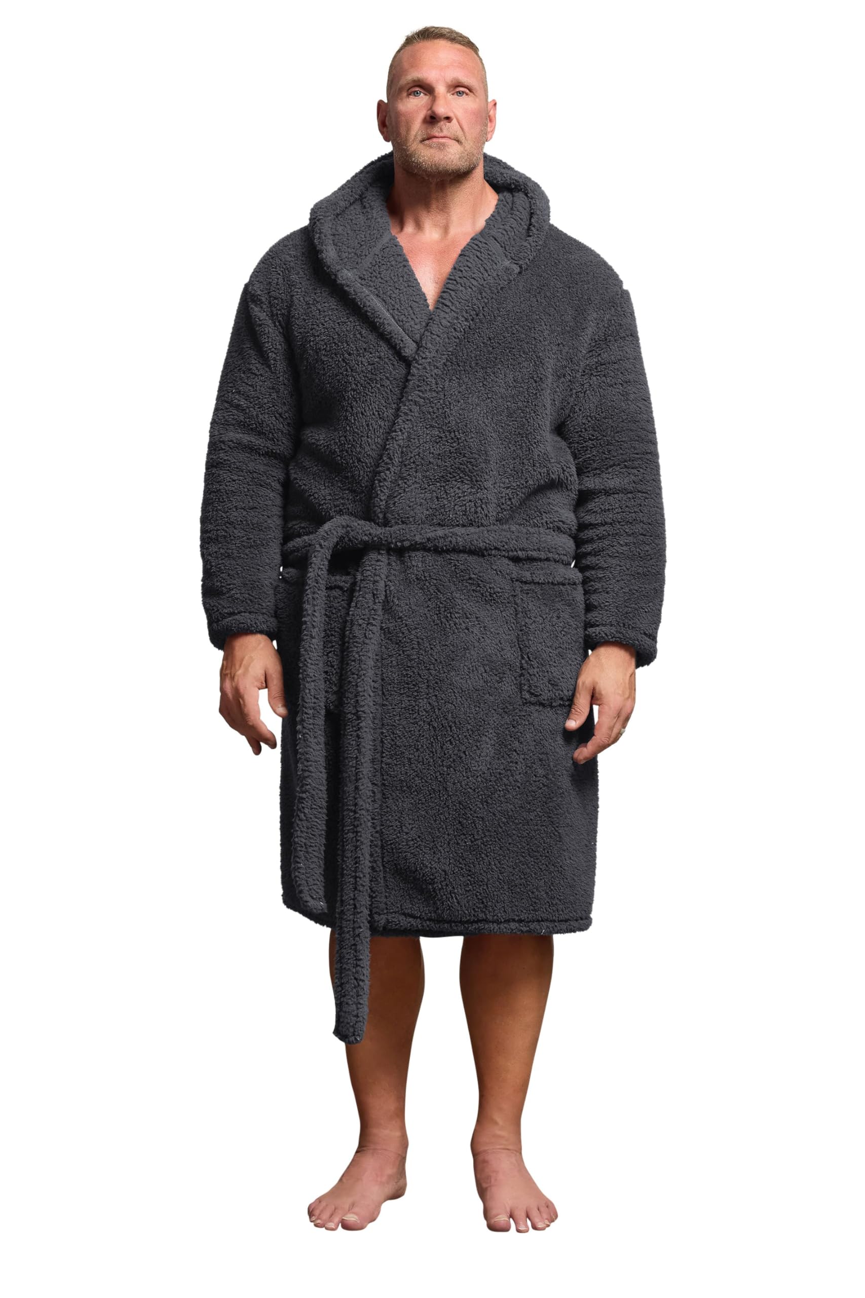 Badrhino Men's Charcoal Big & Tall Grey Borg Dressing Gown - Plus Size Curve