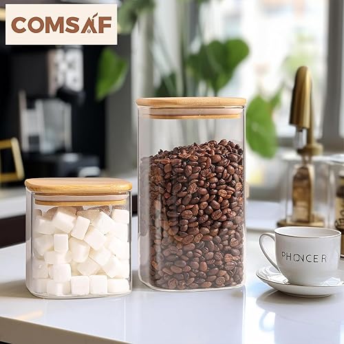 Miniatura 6 de ComSaf Contenedores de almacenamiento de vidrio de 44 onzas con tapas, tarros de vidrio con tapas de bambú, tarro transparente para almacenamiento