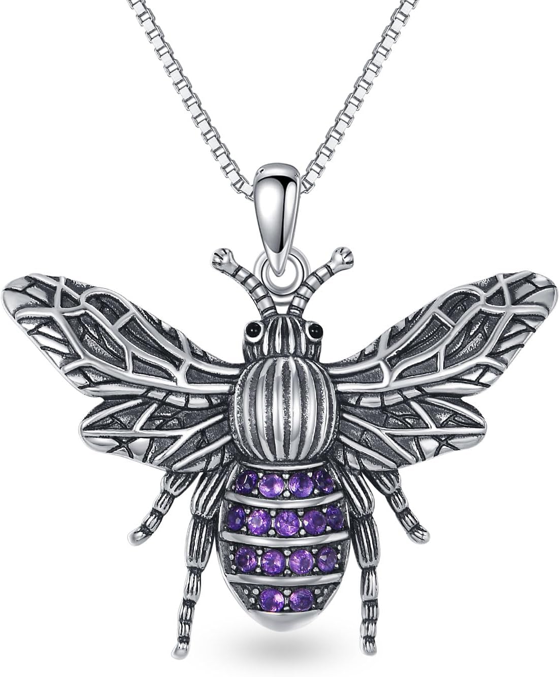 Natural Amethyst Bee Necklace for Women Real Amethyst Pendant 925 Sterling Silver Vintage Jewelry Gift for Wife Mom