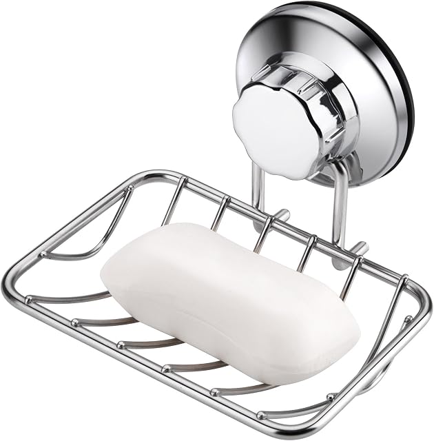 iPEGTOP Super Powerful Vacuum Suction Cup Shower Soap Dish - Strong Rustproof Stainless Steel Soap Sponge Holder for Bathroom & Kitchen
