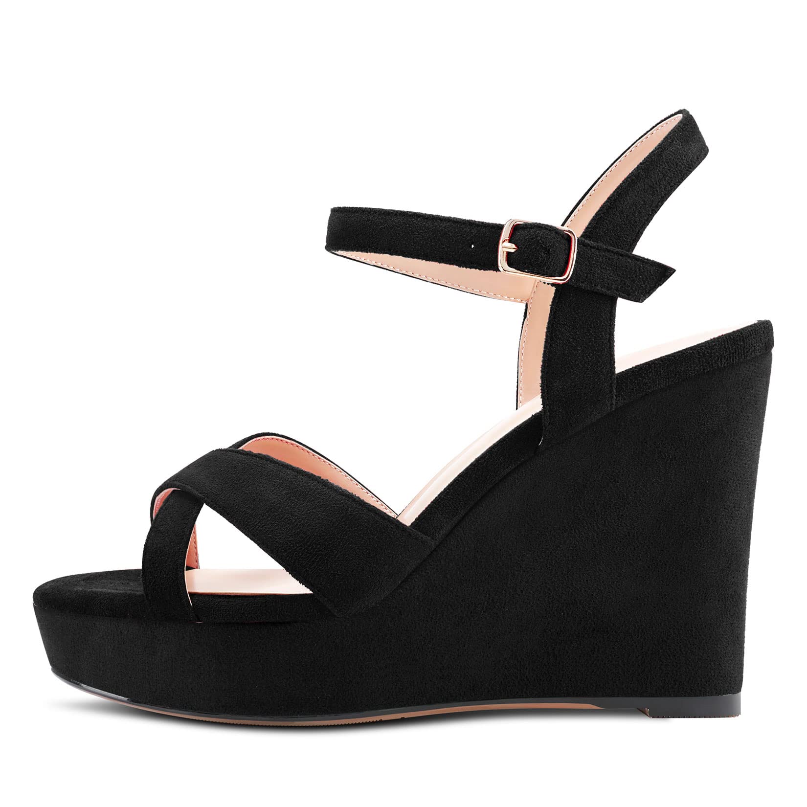 Aachcol Mujer Sandalias Plataforma cuña esparto Abierta Punta Correa Tobillo Slingback Chunky Ancho Alto High Heel Dress Zapatos Ante 10 CM