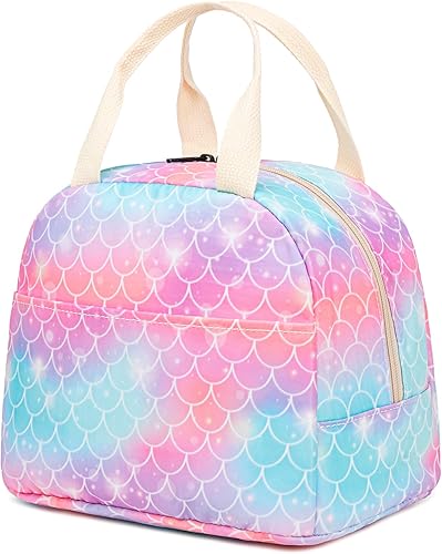 Fuyicat Lonchera de sirena para mujeres y niñas, interior de papel de aluminio aislado, 9.4 x 7 x 8.3 pulgadas, perfecta para el trabajo, escuela,