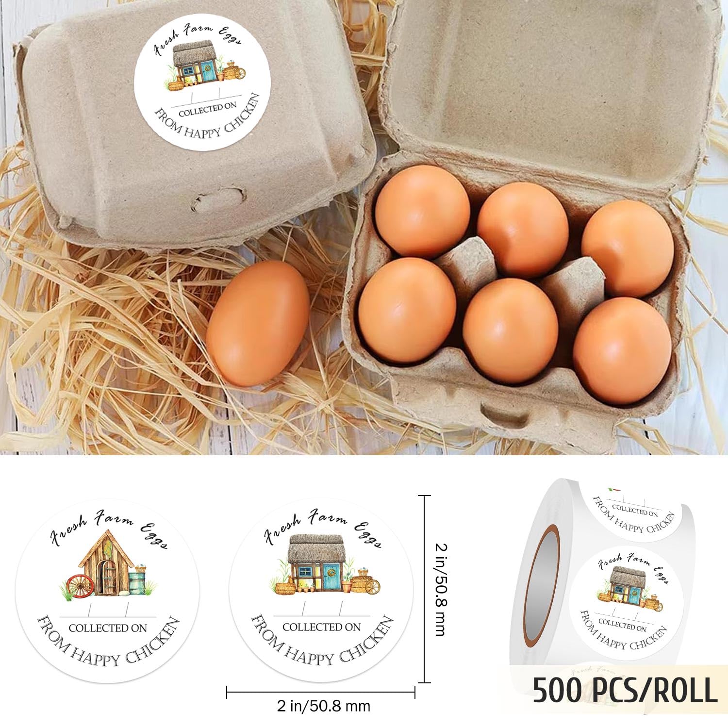 Farm Fresh Eggs Stickers Egg Carton Labeling Stickers 2 Inch-Fresh Egg Carton Decor from Happy Chickens Labels Round Packaging Sticker for Chicken Quail Duck Egg 500 Pcs - Image 2