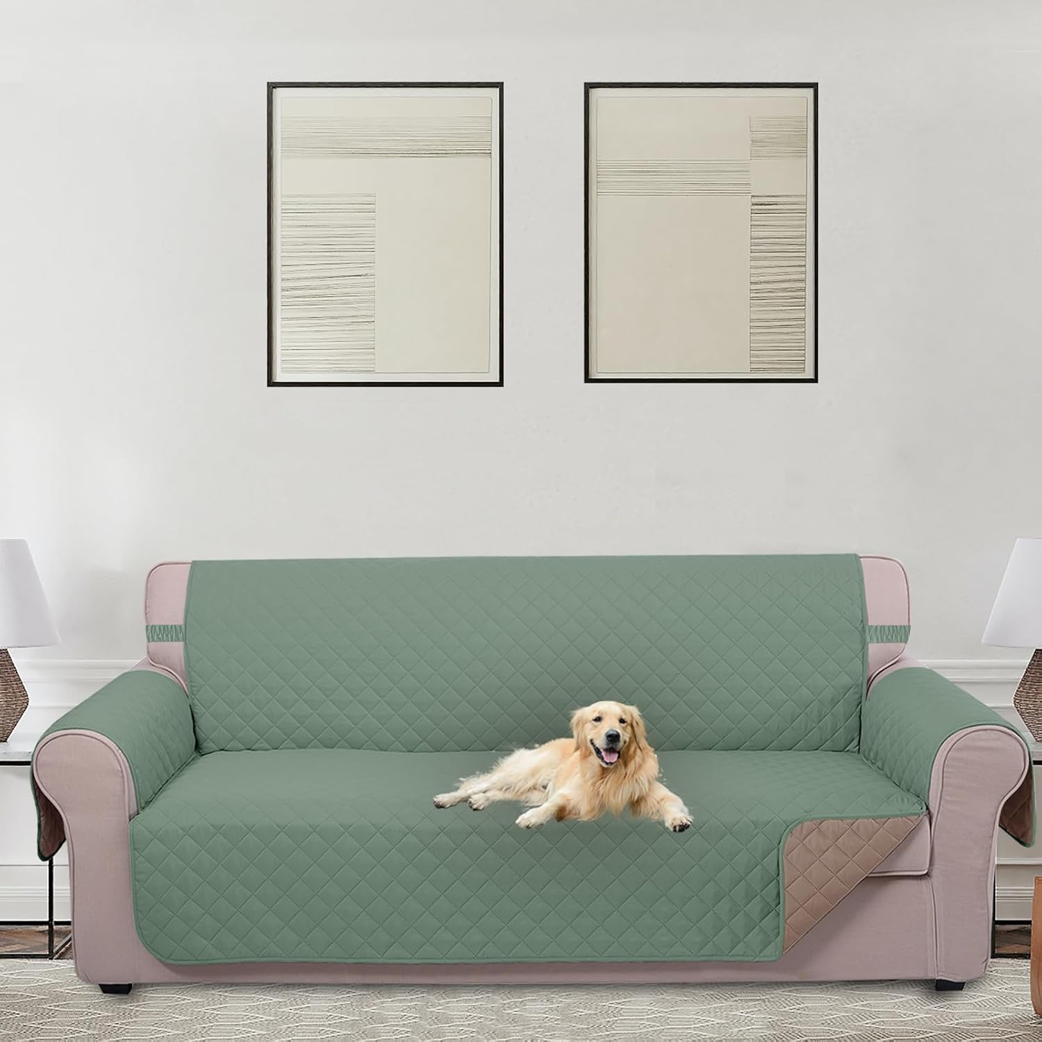 U-NICE HOME Large Sofa Cover Reversible Couch Cover for Dogs with Elastic Straps Water Resistant Furniture Protector for Pets Couch Cover for 4 Cushion Couch (Oversized Sofa, Greyish Green/Taupe) Greyish Green/Taupe 78"Sofa XL-XL Large