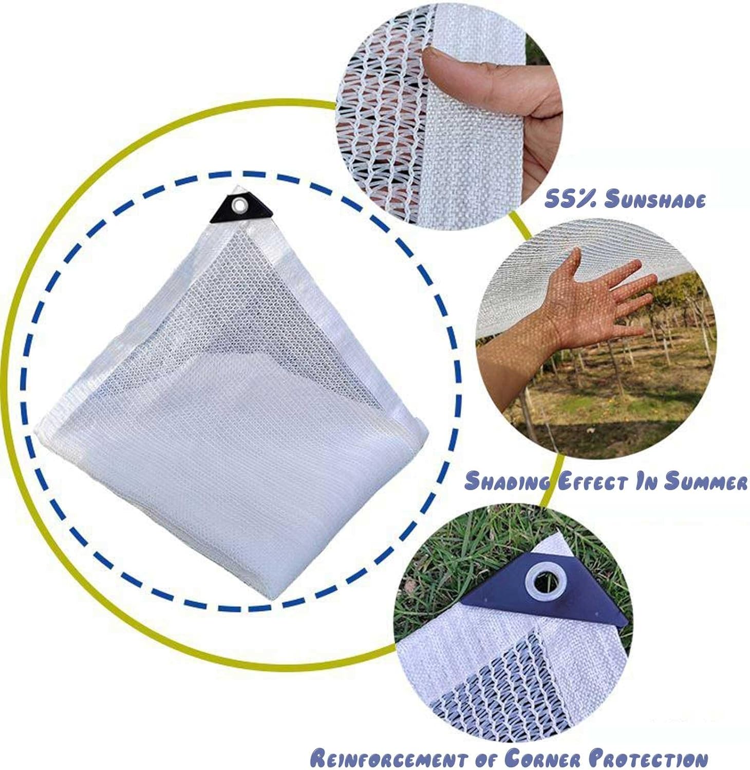 Large Sun Shade Net for Garden 50% UV Protection White Shade Cloth for Greenhouse 3.3'x6.6' 10'x10' 10'x13' 13'x20' 20'x20' Outdoor Sun Shelter for Beach Patio and Backyard(6.6'x20')