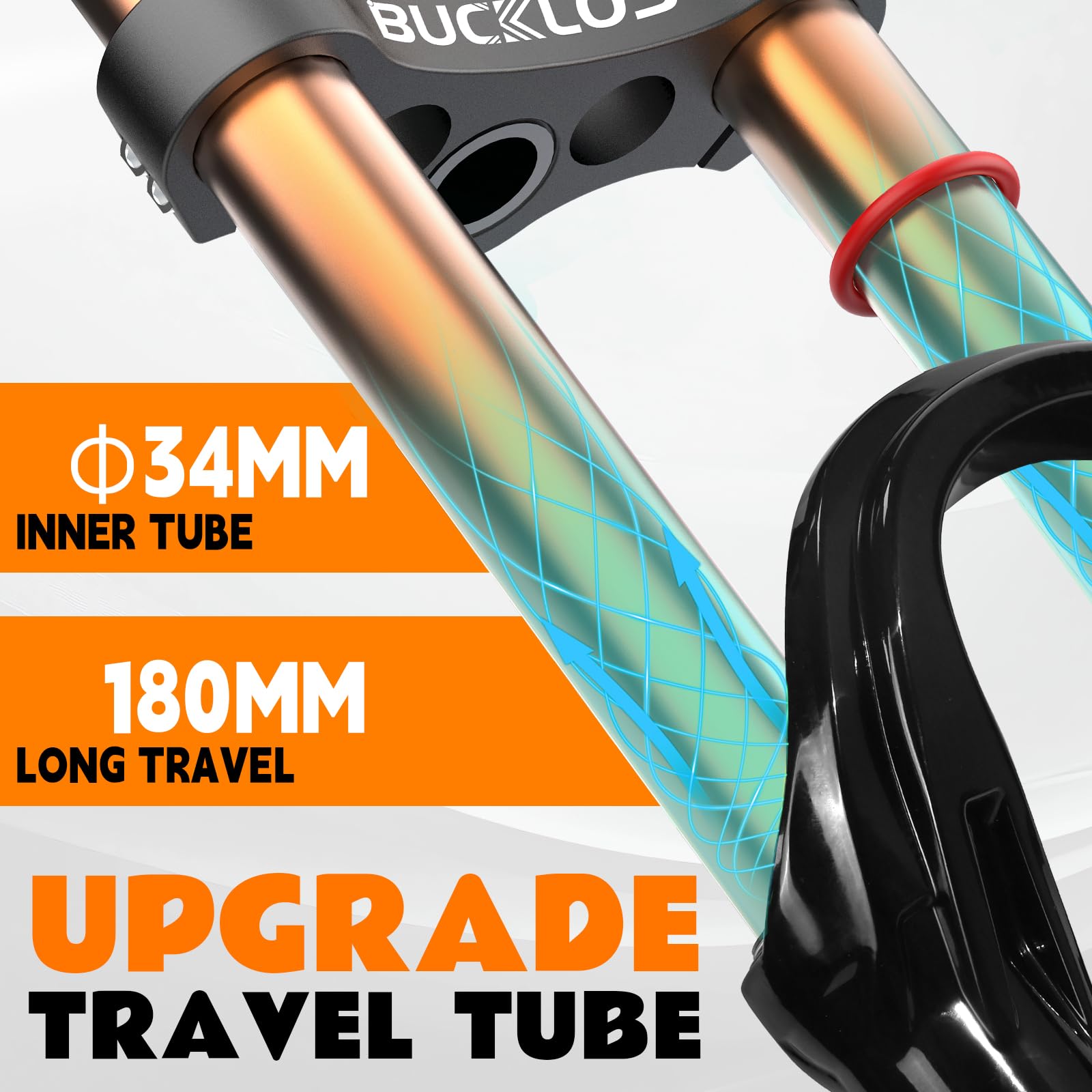 26/27,5/29„ Luftfedergabel MTB 180 mm Federweg, Doppelkrone Mountainbike 34 mm Standrohr 1-1/8“ Gewindefrei Gerades Rohr 9 * 100 mm Schnellspanner XC AM Fahrrad Vorderradgabel