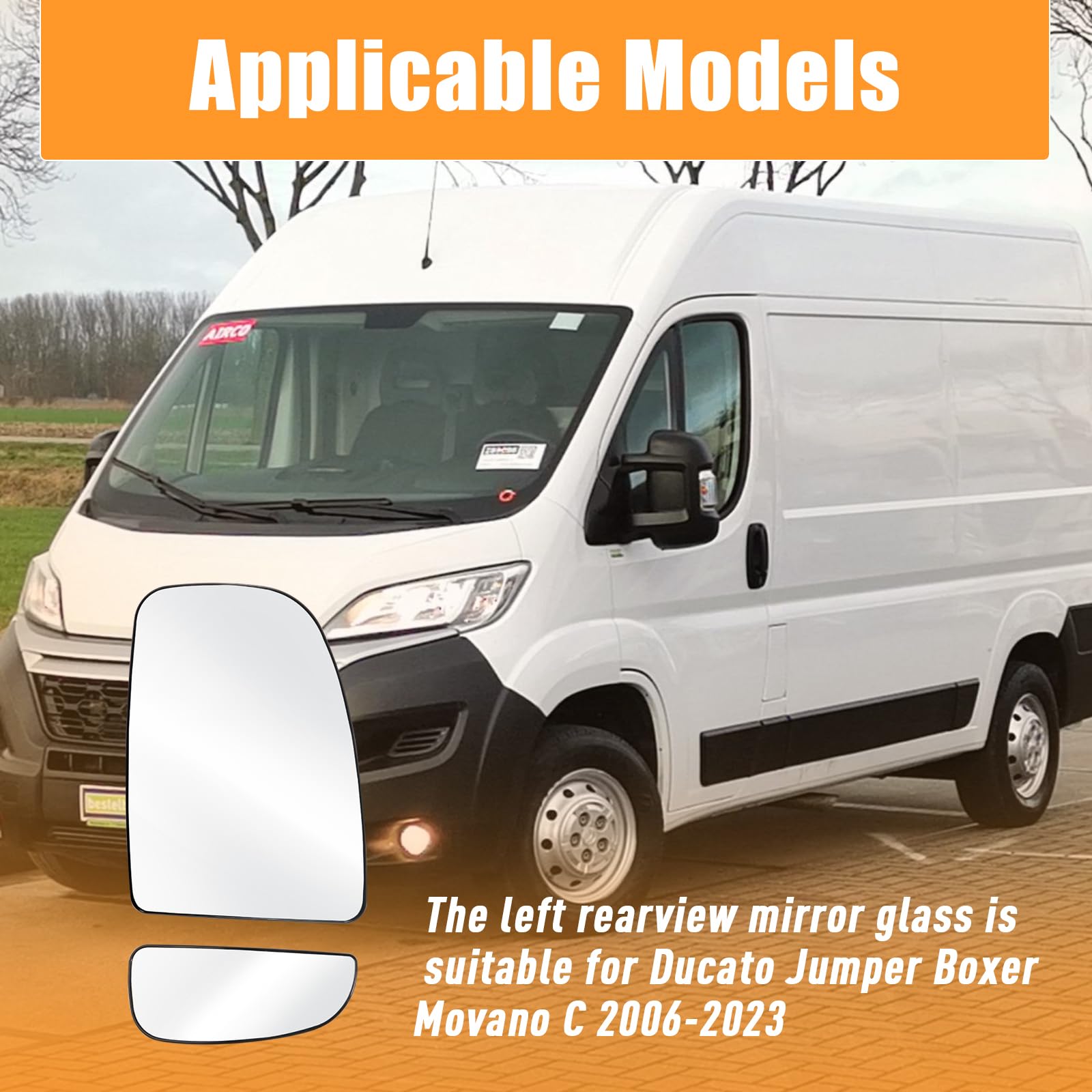 Vetro a Specchio Sostituzione per Ducato Jumper Boxer Movano C 2006-2023, Riscaldabile Vetro Specchietto di Ricambio ABS Specchietto Retrovisore (Destro)
