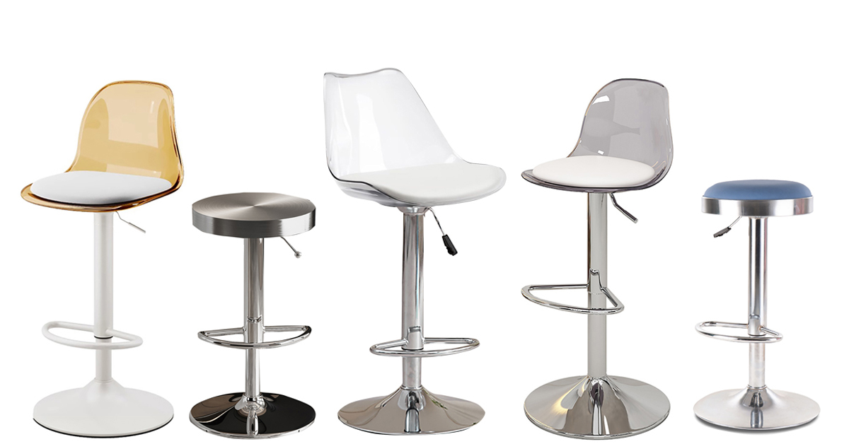 Butacos giratorios de acrílico ajustables para barra, set de 2, con respaldo transparente, diseño moderno para isla de cocina, con patas metálicas y cojín pequeño de poliuretano (verde) miniatura 7