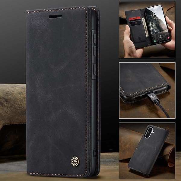 Coque Samsung Galaxy A56 5G, Housse Antichoc en Cuir PU Premium Fentes Cartes Etui Pochette de Portefeuille avec Fonction Support Case à Rabat pour Samsung Galaxy A56 -Noir - 4