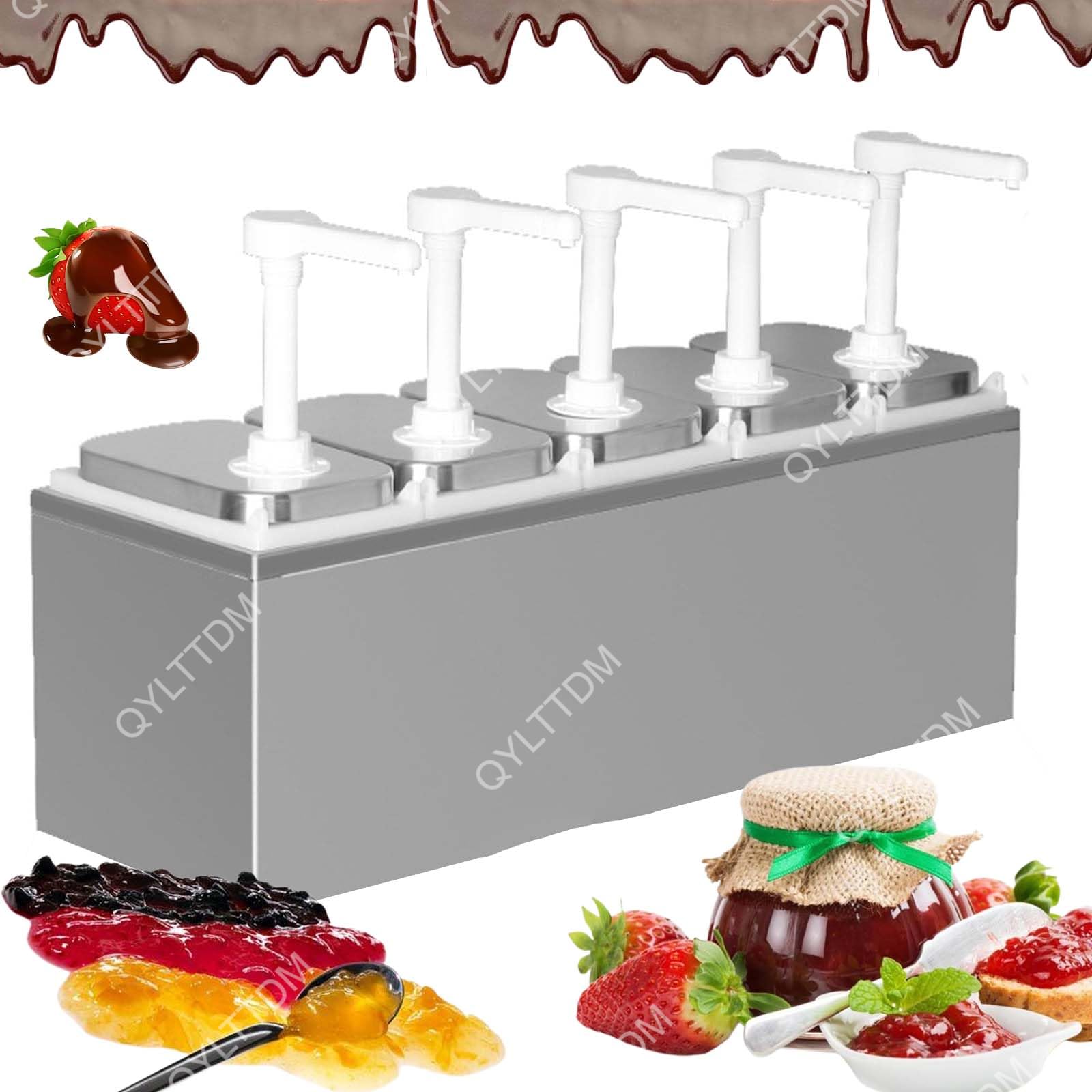 TYH Dispenser per Salse, Dispenser per Condimenti in Acciaio Inossidabile, Contenitore per Dispenser per Crema Ketchup da 2 Litri Olio D'oliva, Dispenser per Salse A Pompa da Asporto 5 Pompe 5x2 L