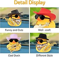 Vista 3 de wonuu Pato de goma para automóvil, decoración de pato amarillo con sombrero de sol, collar, gafas de sol para decoración de tablero de automóvil