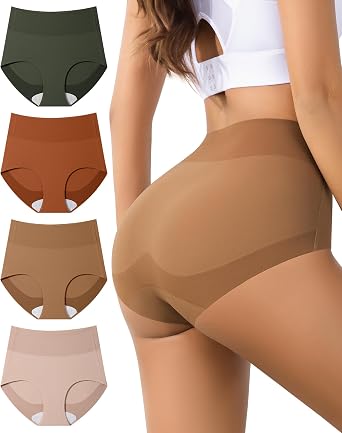 Eiggam Womens High Waisted Underwear Tummy Control panties No Show Silky Stretch Women Briefs Seamless Full Coverage Undies