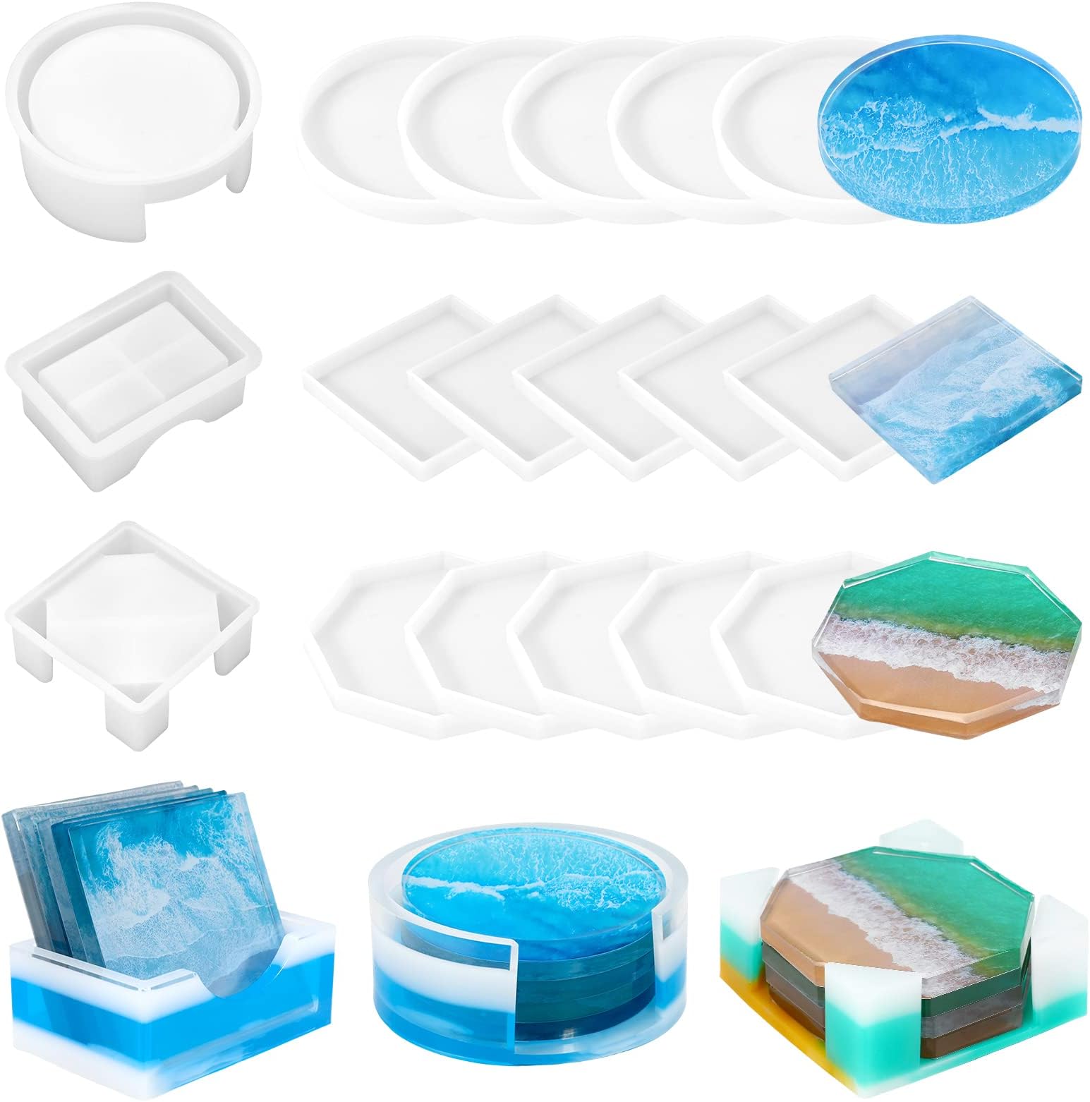 KISREL 18pcs Resin Coaster Molds, Epoxy Coaster Mold Coaster Resin Mold with Storage Box for DIY Arts Crafts Cup Mat