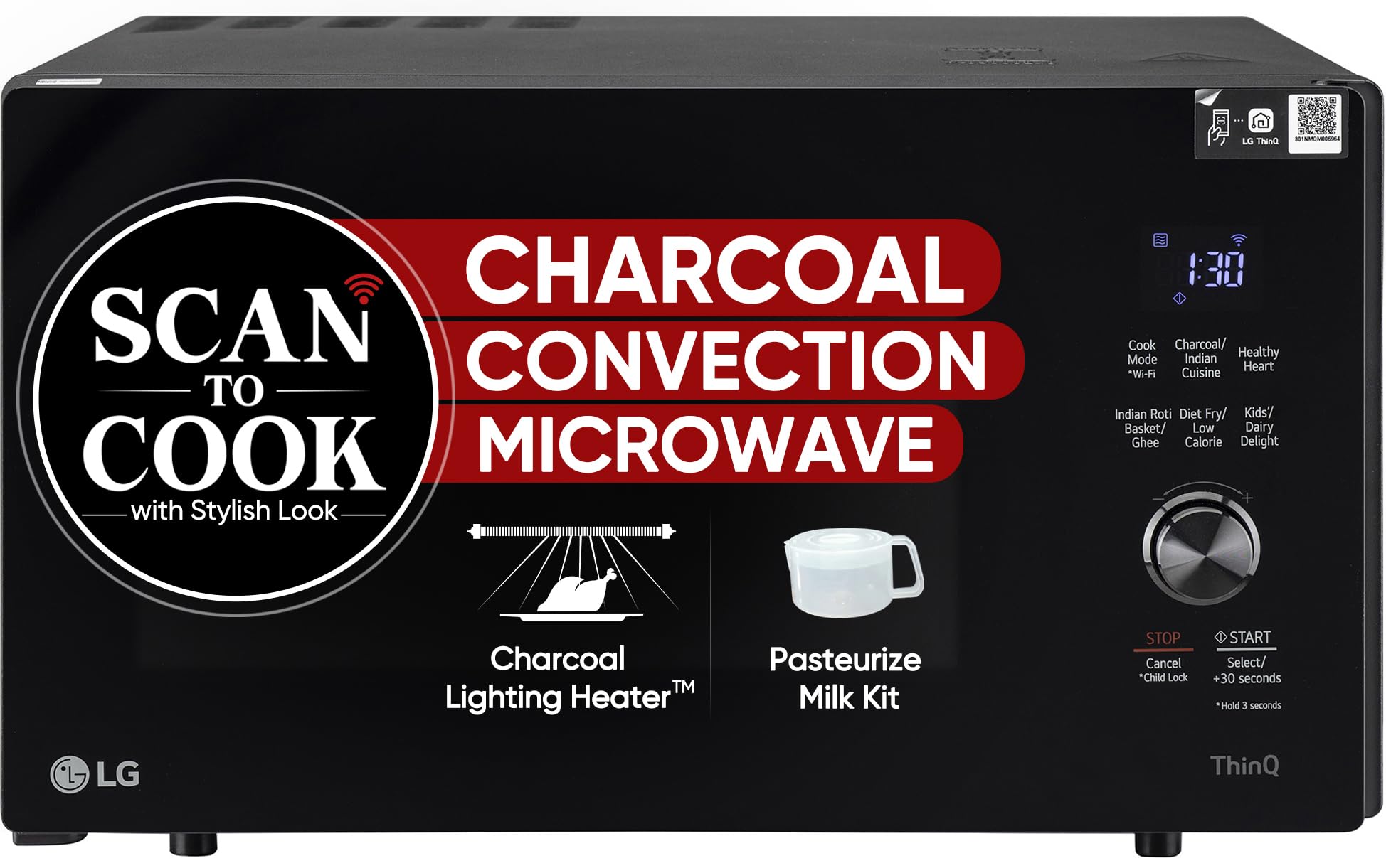 LG 28 L Wi-Fi Enabled Charcoal Convection Healthy Microwave Oven (MJEN286UFW, Black, Diet Fry) - 2023 Model