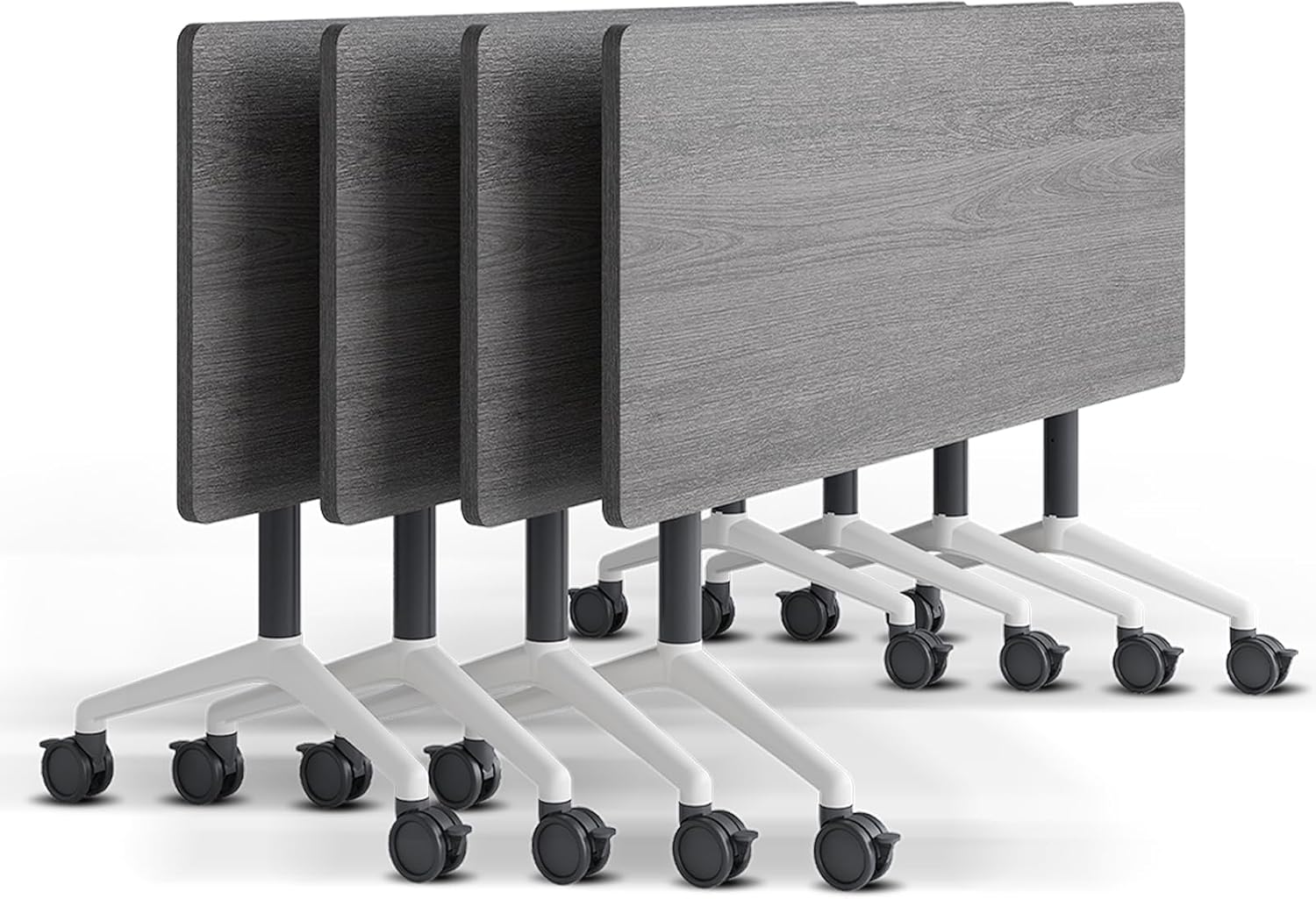 Folding Conference Table with Wheels - Mobile Training Table Rectangular Group Room Tables for Office,Meeting Room,School,Wooden(4, Gray, 71IN)