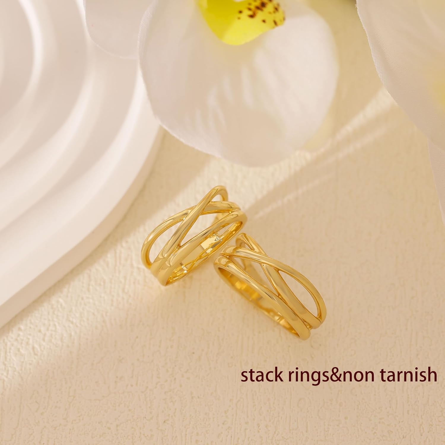 Ewrkbr Gold Rings for Women,Dainty 14k Gold Plated Stackable Ring for Women Non Tarnish Cute Trendy Chunky Ring Fashion Simple Statement Rings Jewelry for Women,Size 6 7 8 9 10 - Image 5