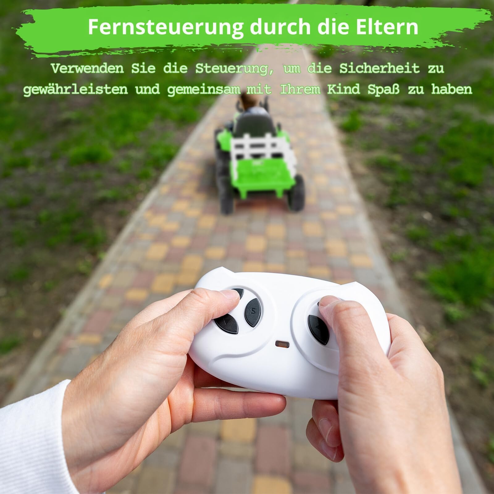 LALAHO Kinder Traktor mit abnehmbarem Anhänger LED Musik USB Hupe | Aufsitztraktor mit vielfältigen ofunktionen für Kleinkinder