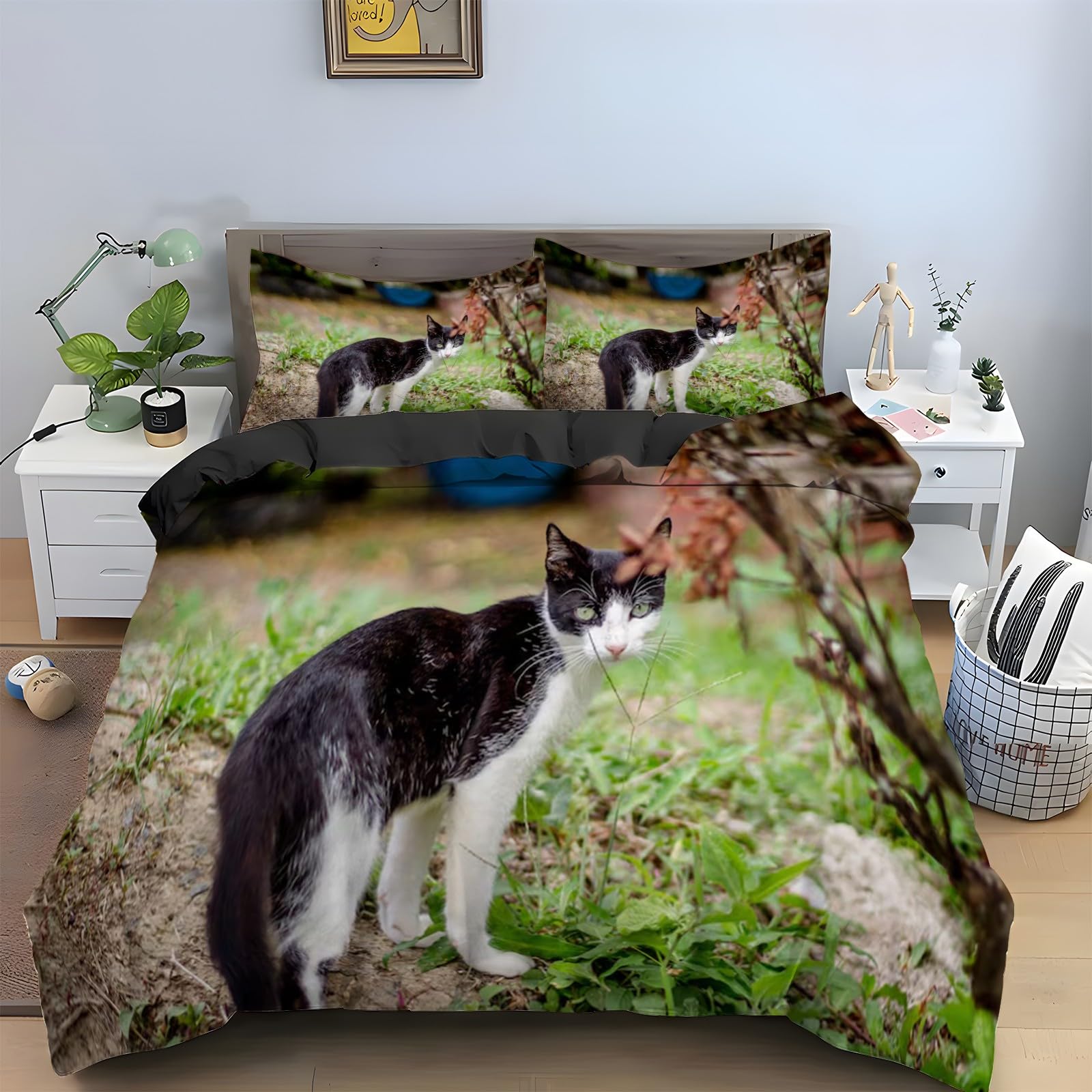 Housse de couette 240 x 260 animaux chat, parure de lit 2 personnes douce