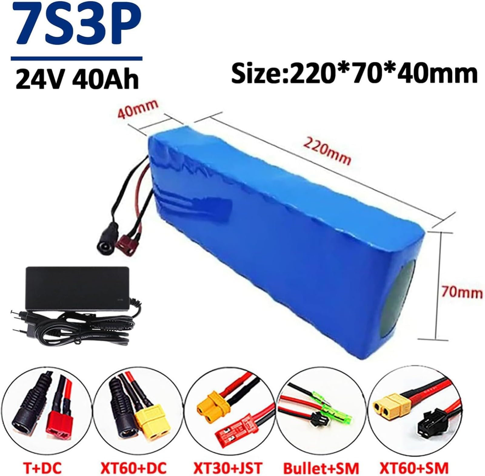 24V 40Ah 7S3P Batterie Pour Vélo Électrique, Batterie Li-Ion Rechargeable, Avec BMS, Batterie Pour Scooter Électrique, Chargeur Inclus XT60+DC